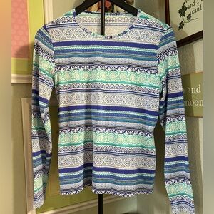 Lands' End Blue and Green Striped Long Sleeve Top #70